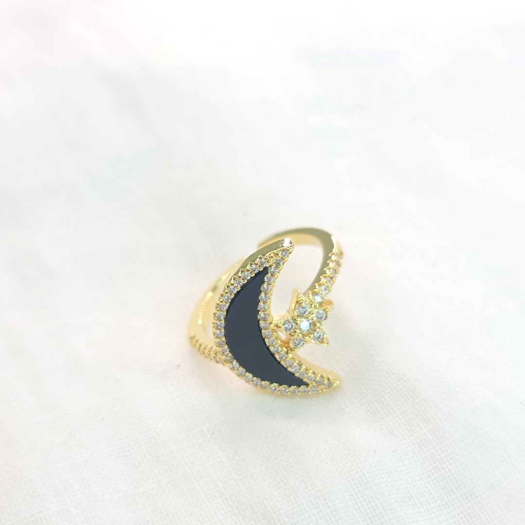 LRN163 - Natural Stone Moon & Star Ring