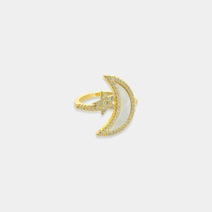 LRN163 - Natural Stone Moon & Star Ring