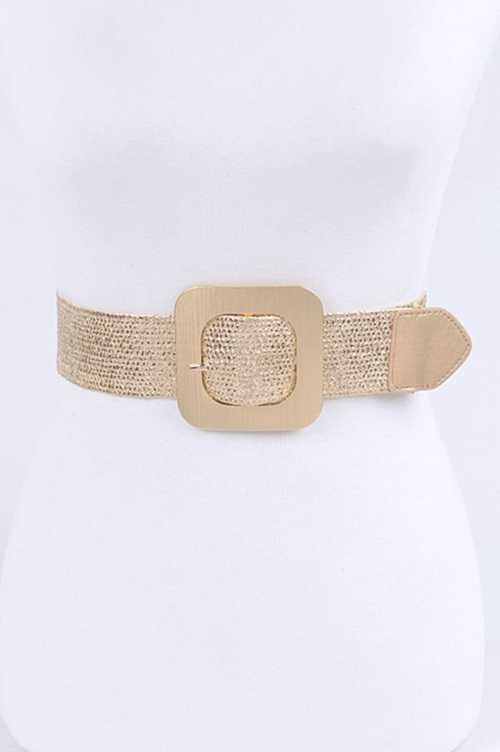 Square Buckle Coated Faux Straw Belt