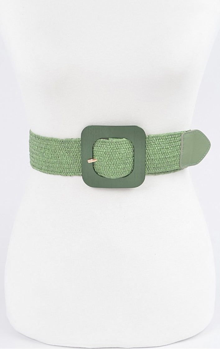 Square Buckle Coated Faux Straw Belt