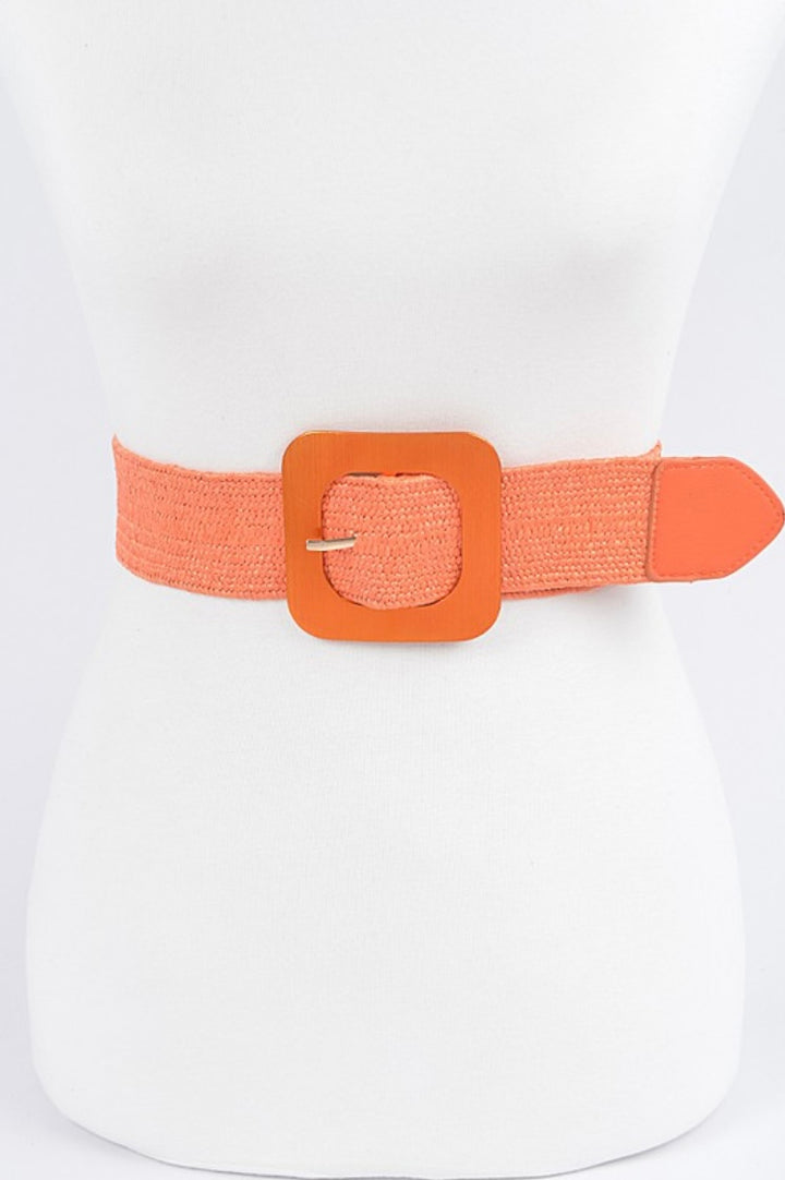 Square Buckle Coated Faux Straw Belt