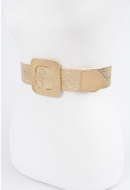 Square Buckle Coated Faux Straw Belt