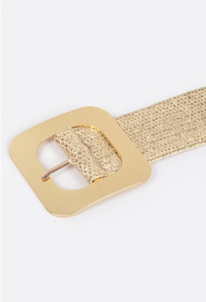 Square Buckle Coated Faux Straw Belt