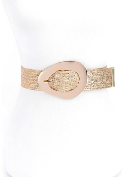 Plus Size Gold Buckle Metallic Straw Elastic Belt