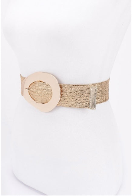 Plus Size Gold Buckle Metallic Straw Elastic Belt