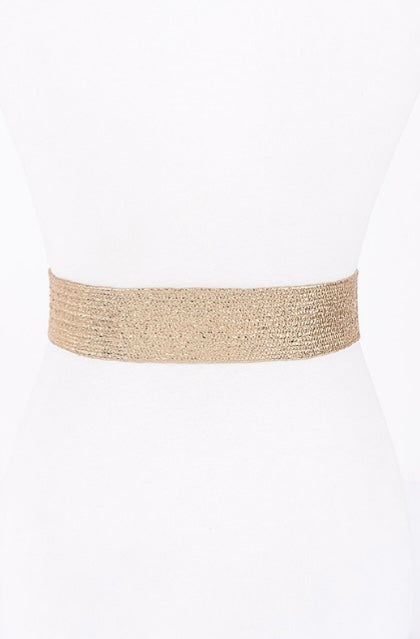 Plus Size Gold Buckle Metallic Straw Elastic Belt