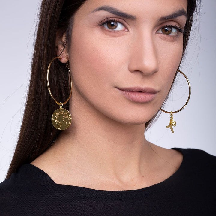 HOOP EARRINGS AIRPLANE/MAP